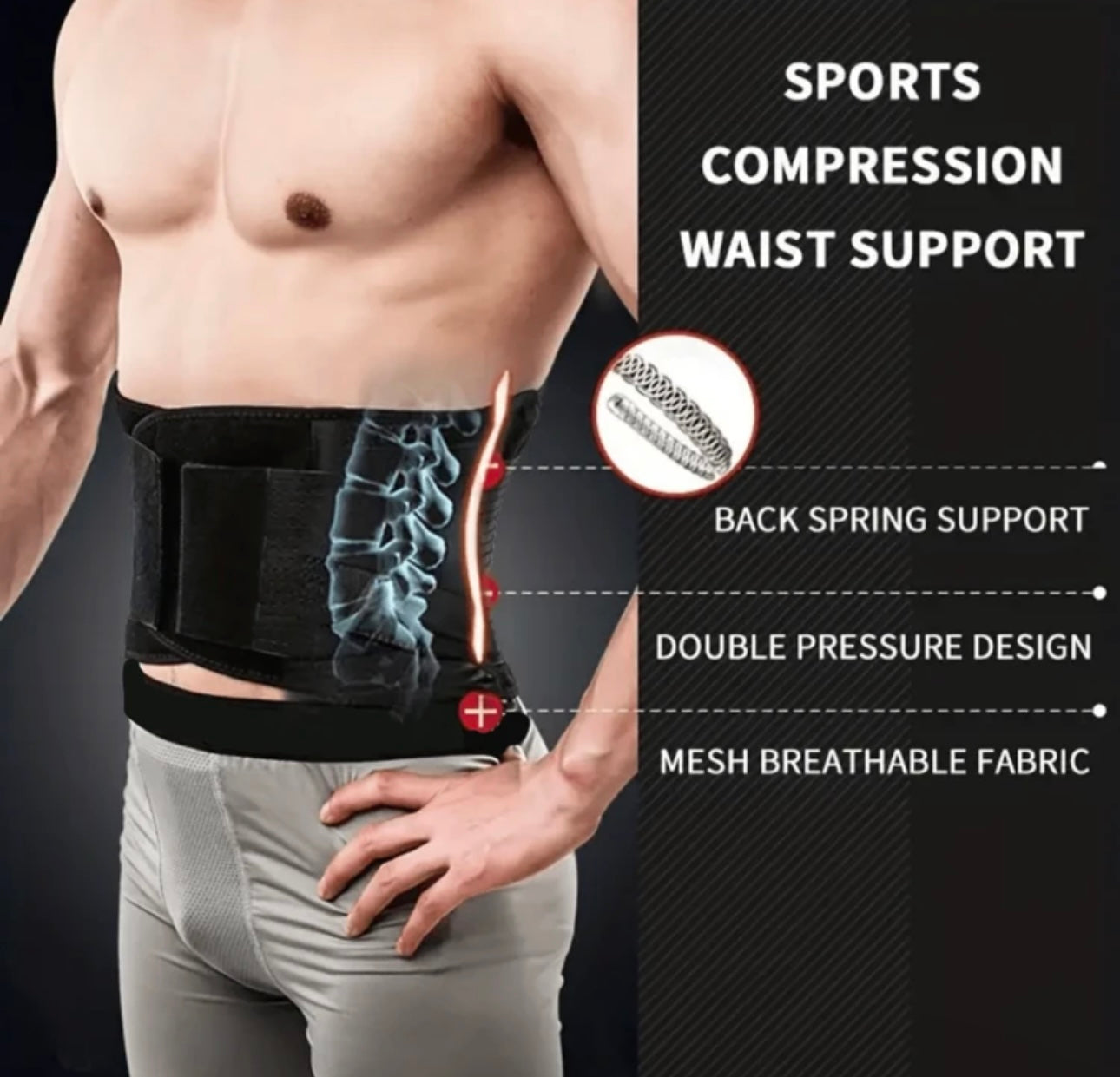 Male Waist Support Belt: Back Waist Trainer, Trimmer Belt, Gym