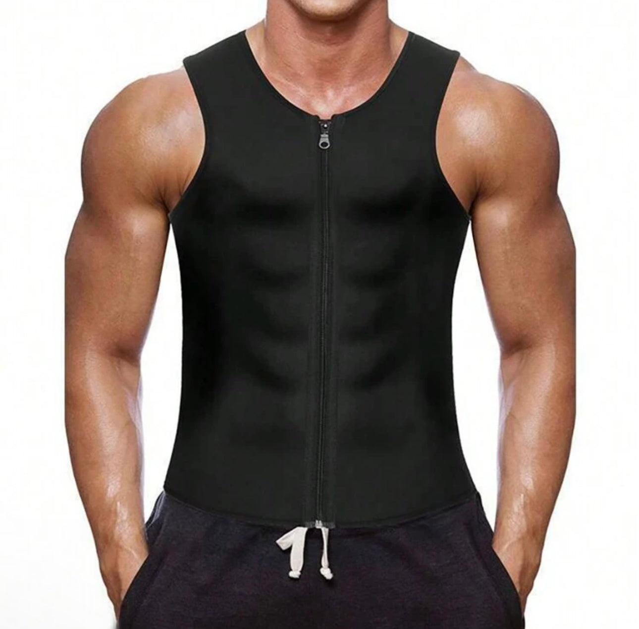 Neoprene Mens Fitness Sauna Sweat Vest Shapewear Waist Trainer Trimmer Heat Trapping Tank Top Shirt Body Shaper Belly Fat Burner Compression Slimming Shirts Zipper Pullover Girdle Corset Sports Gym